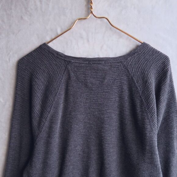LUCKY BRAND Charcoal Gray Lived In Thermal Shirt Size L Crew Neck Cotton Raglan - Picture 4 of 9